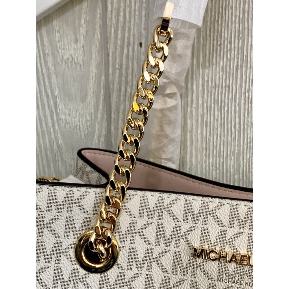 Michael Kors Teagan Large Logo Cream Powder Blush Long Drop Satchel NWT - Picture 4 of 10